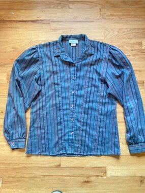 Vtg 80s Levi Strauss Striped Puff Sleeve Blouse Made in USA